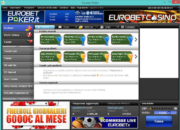 La lobby di Eurobet La lobby di Eurobet